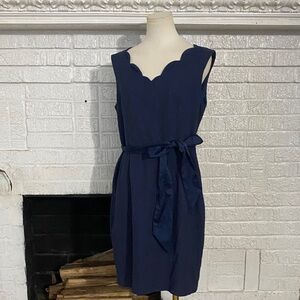 Tevolio Navy Sleeveless Dress with Scalloped Neckline